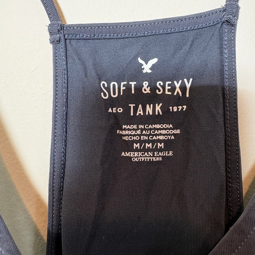 American Eagle Soft Sexy Tank Gray Peplum Womens Medium Strappy Loosefit Grunge - Picture 3 of 5
